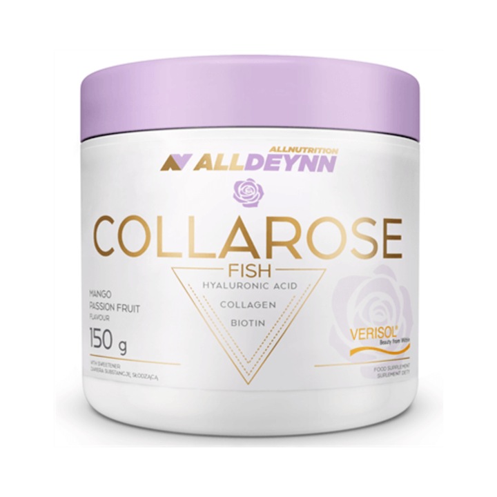 Colagen de peste, ALLDEYNN COLLAROSE FISH, Vitamina C, Biotina, Acid hialuronic, 150g, aroma Fructul pasiunii mango, Colagen marin, Supliment alimentar