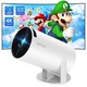 Videoproiector portabil SEPYMP, 6000 lumeni, cu Android 12, Wi-Fi 6, BT 5.0, rezolutie 1280x720p HD, suport 4K, conexiune HDMI, USB si Mirroring Android/IOS, Alb