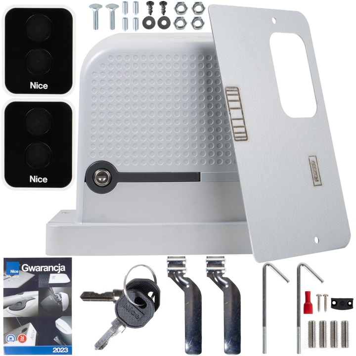 Set de motor pentru porti glisante, Nice, Robo 600, Actuator electromecanic pentru 600 kg, 2 telecomenzi, Accesorii de montaj, Z-wave, Ip44