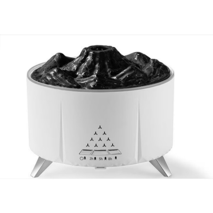 Difuzor de ulei esential, aromaterapie, model vulcan cu Bluetooth si boxa incorporata, umidificator de aer, rezervor 350ML, cu telecomanda si lumina veghe, alb