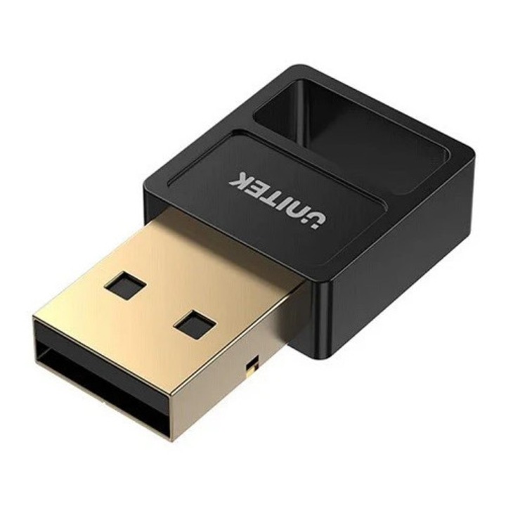 Adaptor Bluetooth 5.3 Ble USB-A, Unitek, 16x7x30 mm, Fabricat Din Abs Negru, Posibilitate De Conectare A 7 Dispozitive Diferite, Economie De Energie - Ble, Raza De Actiune De Pana La 30 De Metri, Negru