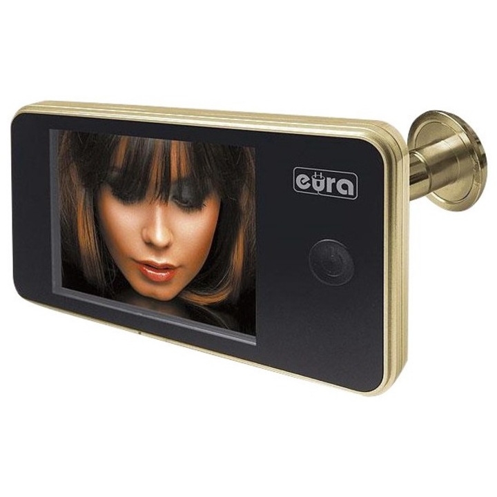 Videointerfon, Eura, VDP-01C1, 62x115x19 mm, Alimentare Baterii 3xAAa 1,5V, TIP Ecran Color TFT-Lcd 3,2”, Unghi De Vizualizare Camera Pe Orizontala 110°, TIP Senzor Camera Color Cmos 1,3 Mpx, Aurit