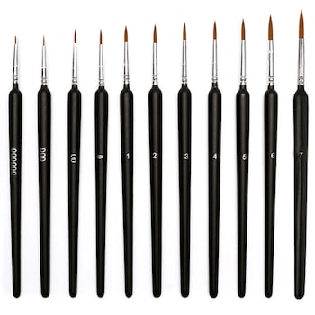 Pensule set pentru miniatura si detaliu, Axroad Mall, Set 11 pensule de precizie, Designul ergonomic, Usor de curatat, Pentru pictura in ulei, acuarela, pictura pe piatra, Lemn/Nylon, 11 diferite dimensiuni, Negru