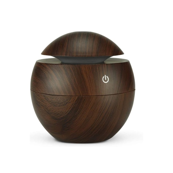 Difuzor Aromaterapie, Ulei Esential, cu Ultrasunete, Lumina Ambientala LED, Rezervor 130 ml, Alimentare USB, Maro