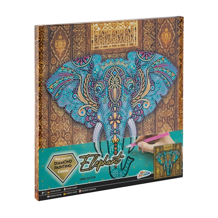 Pictura cu diamante Elefant pe panza 30x30 cm