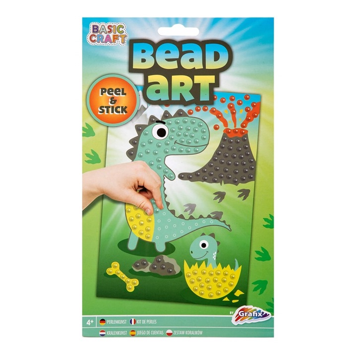 Carte de colorat cu margele, Grafix, Model Dinozaur, A5, Multicolor