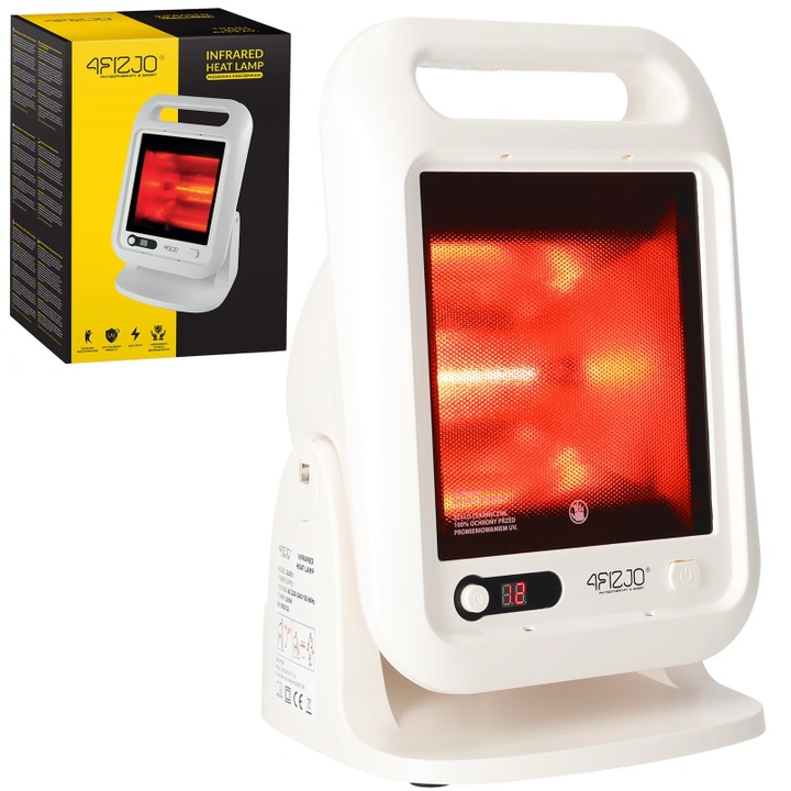 Lampa de terapie Sollux, utilizata in fototerapie si termoterapie, radioterapie IR, tratamentul sinuzitei, al infectiei urechii externe sau al acneei, radiatii infrarosii, putere 300W, 23×21,5×34 cm, 4FIZJO, Alb