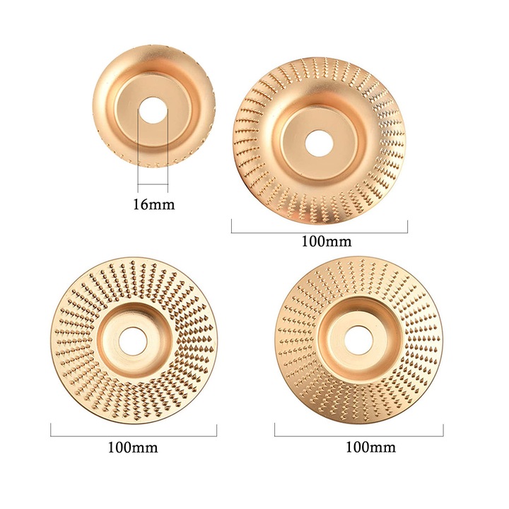 Disc de rindeluit plat pentru lemn, Axroad Mall, Set de 3, Rezistent la uzura si caldura, Nu se deformeaza usor, Pentru taierea lemnului, sculptarea radacinilor, decapare, tesire, tundere, Otel carbon, 16*100 mm, Auriu