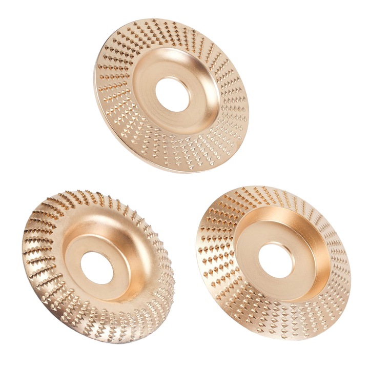 Disc de rindeluit plat pentru lemn, Axroad Mall, Set de 3, Rezistent la uzura si caldura, Nu se deformeaza usor, Pentru taierea lemnului, sculptarea radacinilor, decapare, tesire, tundere, Otel carbon, 16*100 mm, Auriu