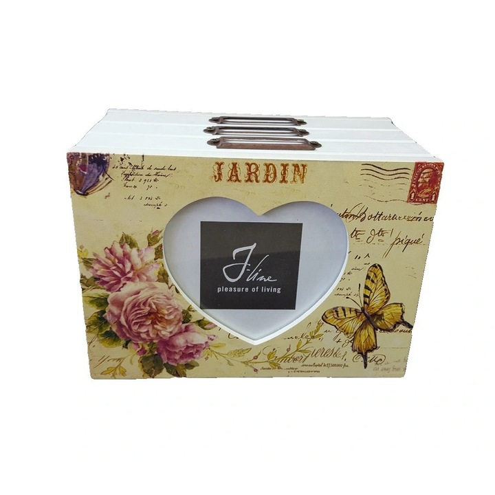 Album foto, Jardin, lemn, 3 compartimente, pentru 48 fotografii, 13 x 10 x 18 cm, multicolor