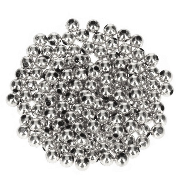 Margele, Plastic, 6mm, 50g, Argintiu