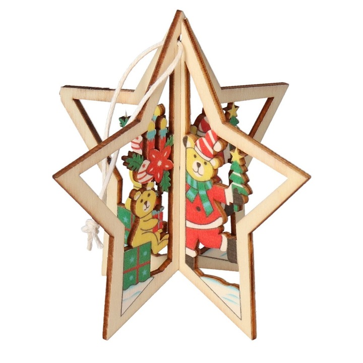 Ornament de Craciun, Lemn, 9cm, Multicolor