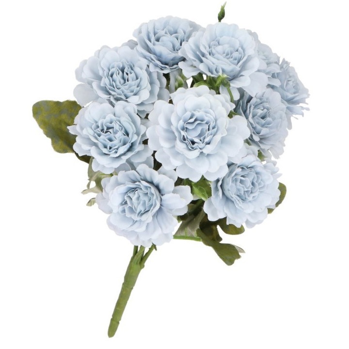 Buchet de 5 flori artificiale, Plastic, Trandafir, Albastru