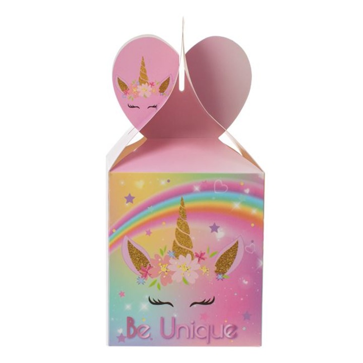 Set 6 cutii pentru ambalat prajituri, dulciuri, bomboane, design unicorn, carton, 9, 9 x 8.5 x 8.5 cm