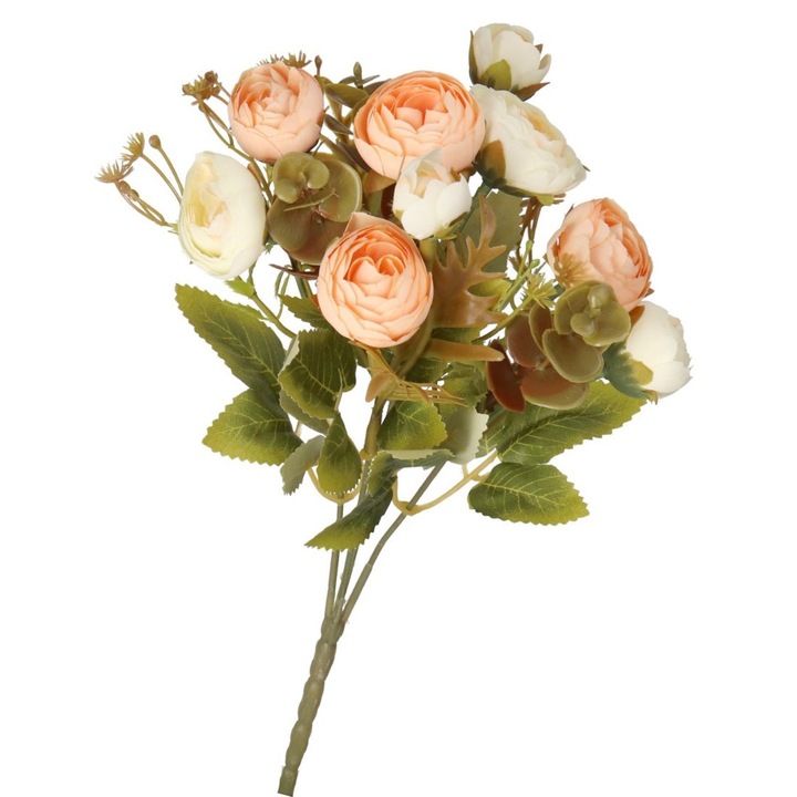 Buchet flori artificiale, Model bujori, 30 cm, Multicolor