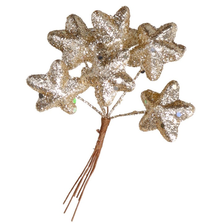 Set 6 stelute decorative, Polistiren, 3.5cm, Auriu