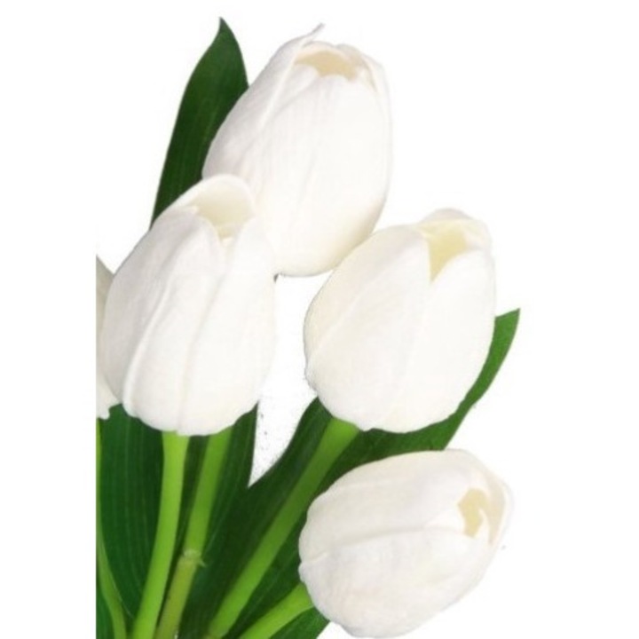 Buchet lalele artificiale, Cauciuc/Silicon, Alb