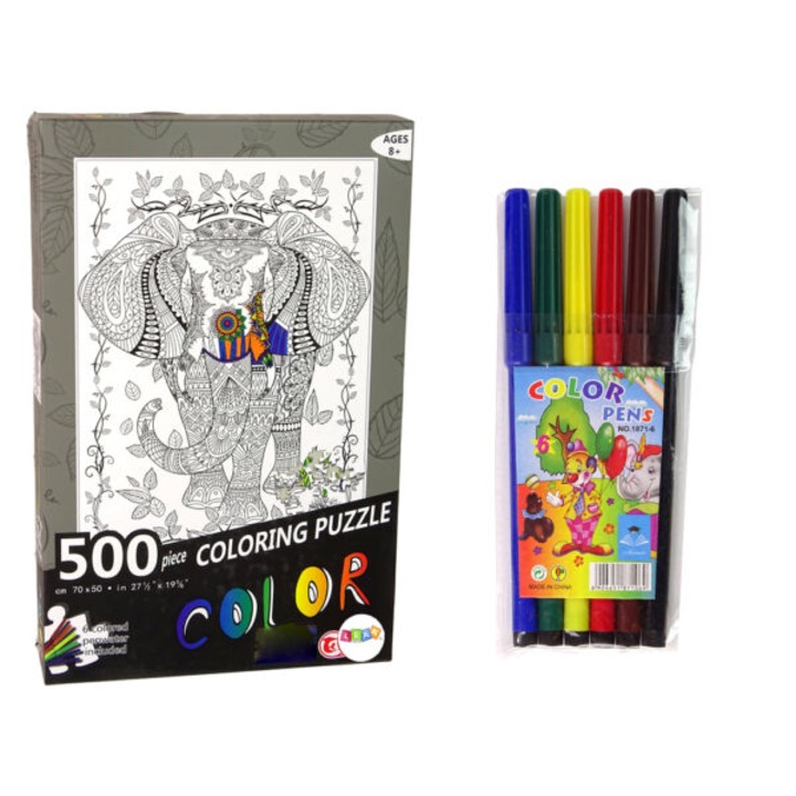 Пъзел за оцветяване - слон - 500 части - 70 х 50 см