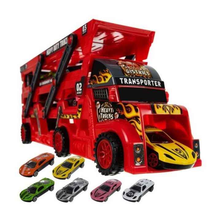 Set Camion transport + Masinute, Maxy, 7 piese, Multicolor