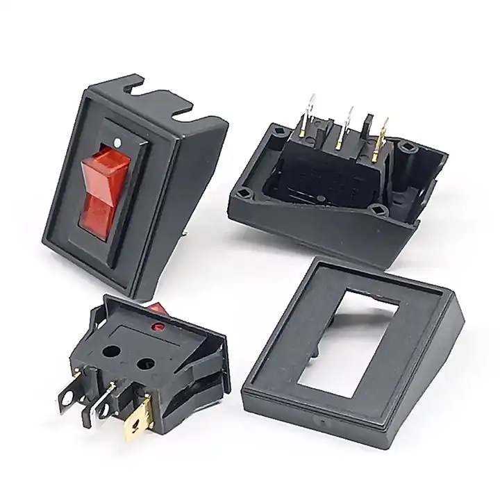 Pirosan világító V alakú billenőkapcsoló 3 tűs, 2 állású, 250 V - beépítőkerettel