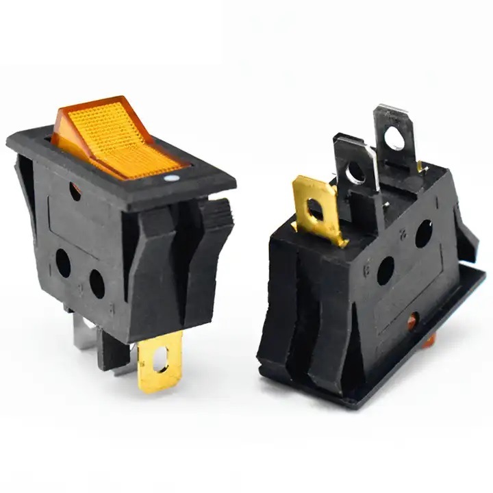 Sárgán világító V alakú billenőkapcsoló 3 tűs, 2 állású, 250 V