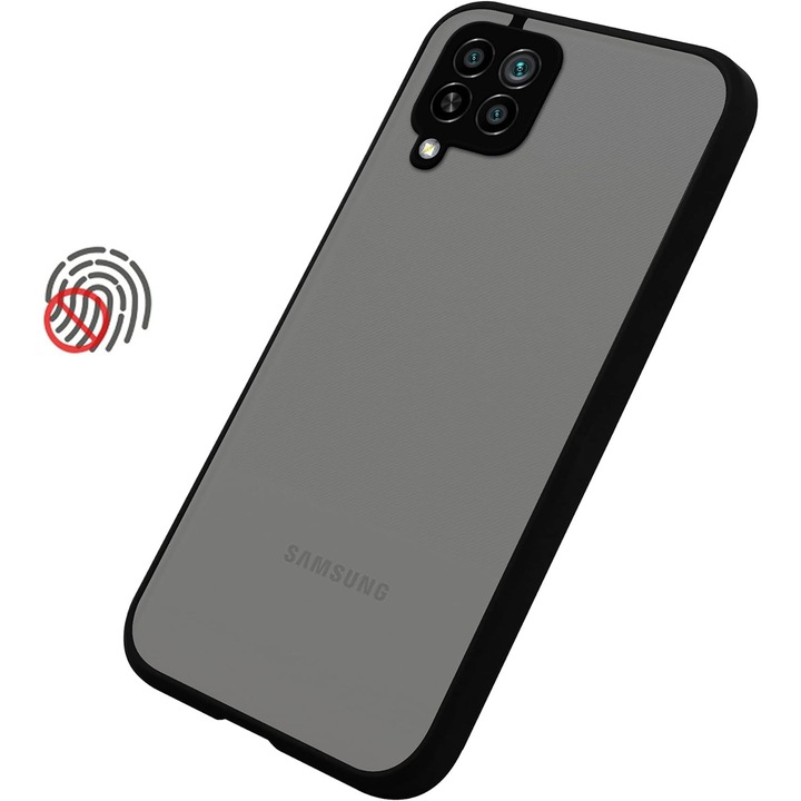 Husa hibrid ALC compatibila cu Samsung Galaxy A12 / M12, husa de protectie rezistenta la zgarieturi, rezistenta la socuri, cadru TPU negru cu capac dur usor transparent pe spate