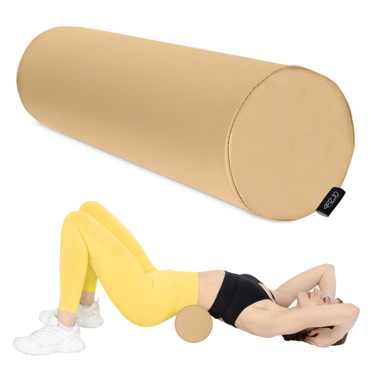 Cilindru de masaj de reabilitare 4FIZJO, forma de fizioterapie, 60 x 15 cm, PVC/Spuma, Bej