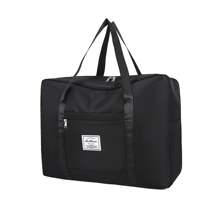 Пътна чанта, Hggzeg, 20 л, сгъваема, затваряща се с цип, водоустойчива, издръжлива, устойчива на износване, за мъже и жени, плат Оксфорд, 42*14*34 см, черна