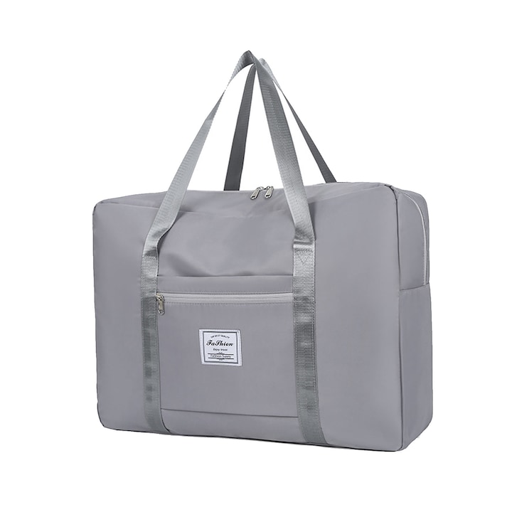 Пътна чанта, Hggzeg, 20L, Сгъваема, Закопчаване с цип, Водоустойчива, Издръжлива, Устойчива на износване, За мъже и жени, Оксфорд плат, 42*14*34 см, Сив