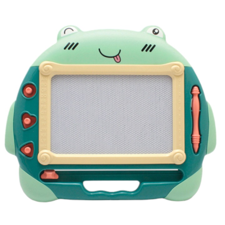 Tabla magnetica de scris pentru copii, Loka®, Plastic, Model Broscuta, Verde, + 3ani