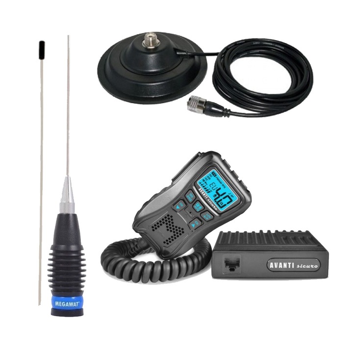 Kit Statie Radio Avanti Sicuro MSR ASQ+ Antena CB Megawat ML 145 mag