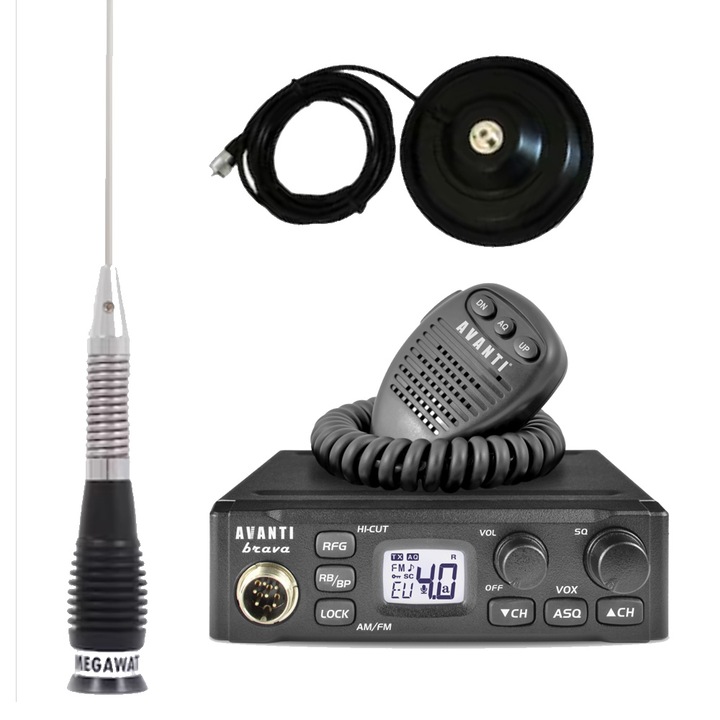 Kit Statie Radio Avanti Brava PRO 12/24v MSR ASQ+ Antena CB Megawat ML 100 mag