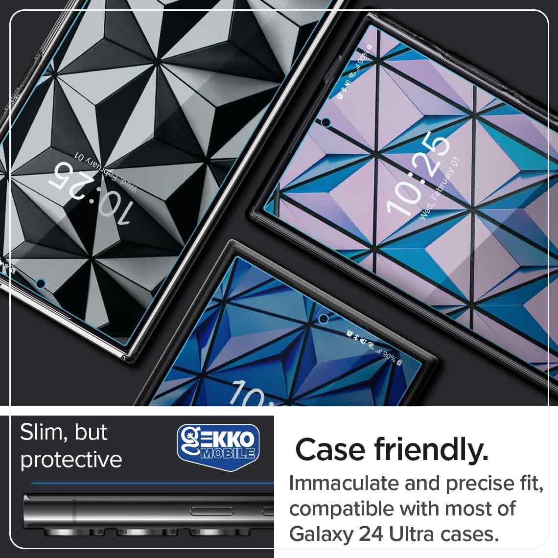 Folie sticla ecran pentru Samsung Galaxy S24 Ultra - HD UltraClear 6D, UltraThin, cu contur negru, Full Glue, acoperire totala si amprenta functionala, GEKKO™ Clear Transparenta