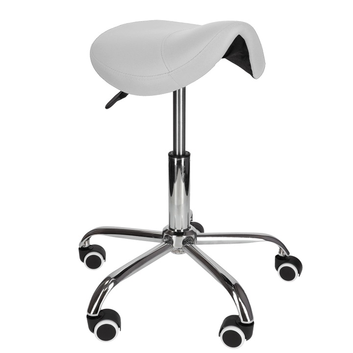 Scaun de cosmetica, ERGO, 4FIZJO, inaltime reglabila 46.5 - 61.5 cm, clinici, pentru sali de tratament, pentru saloane de infrumusetare, rezistent la toate lichidele, impermeabil, durabilitate ridicata, Piele ecologica/Metal, Gri