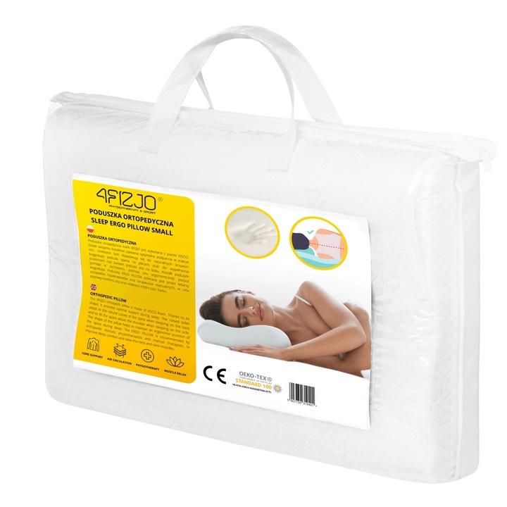 Ortopédiai párna, 4FIZJO, alváshoz, Memory Foam nyak- és nyaki támasszal, ideális oldalsó, hátsó vagy hasi alváshoz, 50 x 30 cm, Fehér
