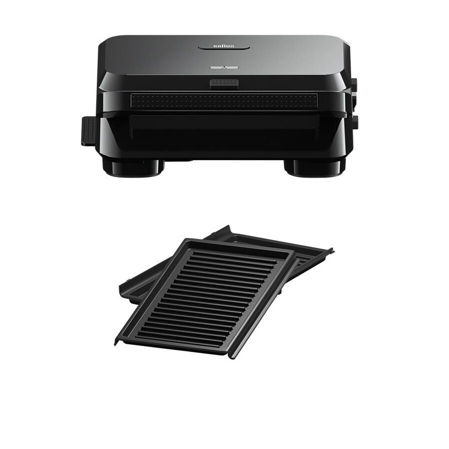 Sandwich maker BRAUN SM5001, 800W, 1 set placi detasabile, invelis antiaderent premium, tava colectare grasime, Negru