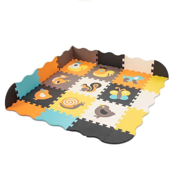 Covoras puzzle din spuma, rezistent la apa, Homio, multicolor, 25 piese, 114 x 114 cm