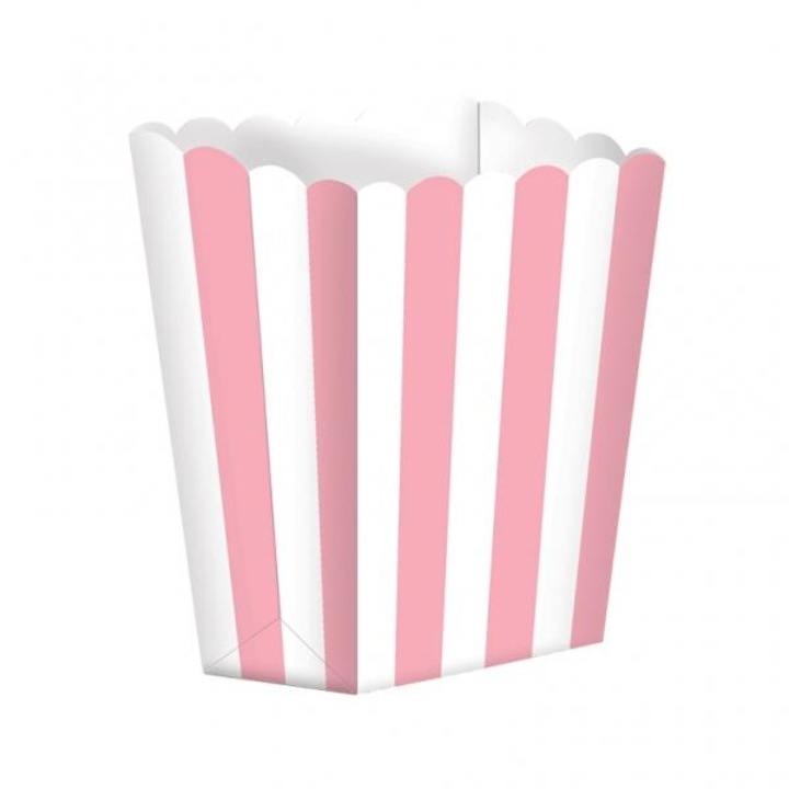Set 5 cutii pentru popcorn, Amscan, 9.5 x 13.5 cm, Roz/Alb