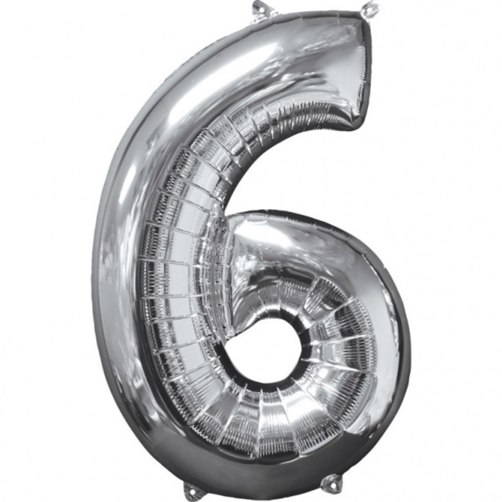 Balon numarul 6, Anagram, Folie, 66 cm, Argintiu