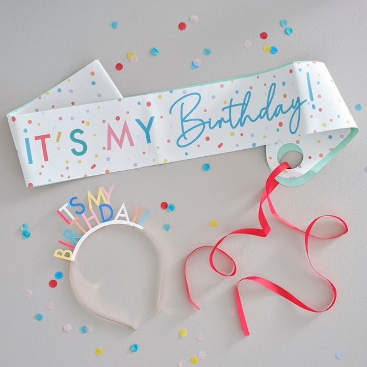 Комплект с панделка и тиара It's my birthday, Ginger Ray, Multicolor