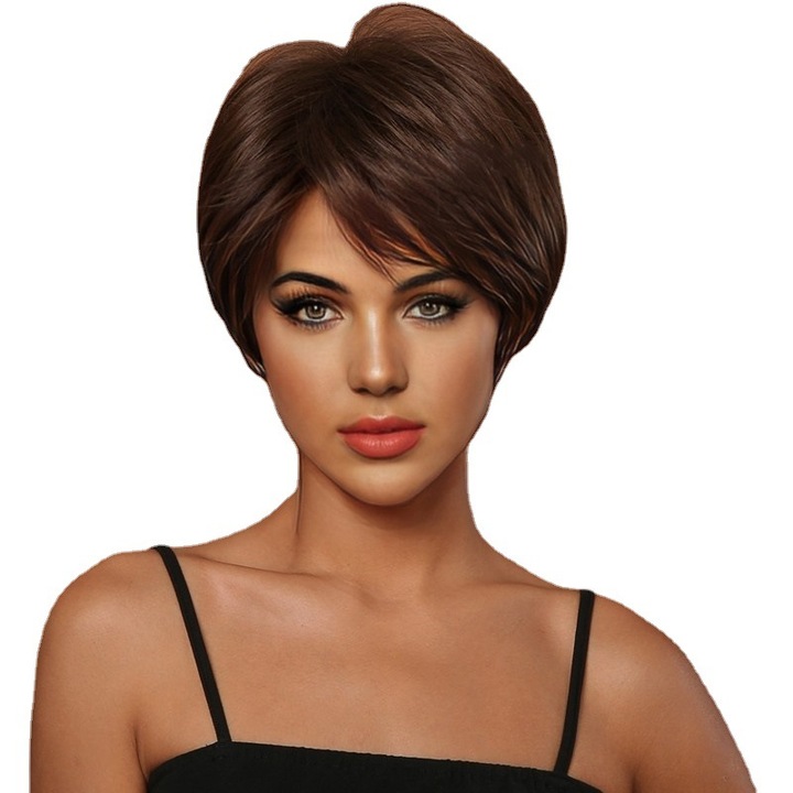 Peruca de moda pentru femei, Par sintetic, Maro