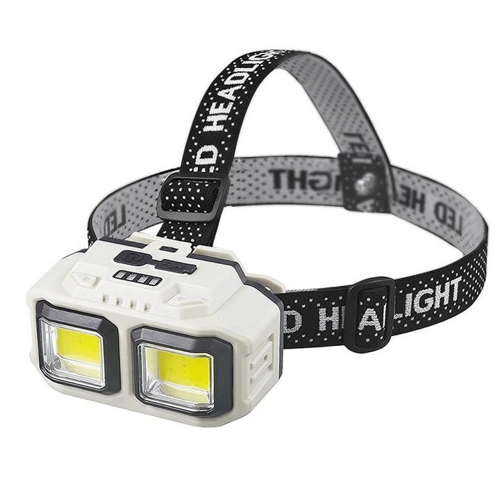 LED челник SIKS, професионален, USB зареждане, сензор за движение, 4 режима на осветяване, 2 нива на интензитет, за риболов, лов, работа, индикатор за батерията, HX816S, бежов