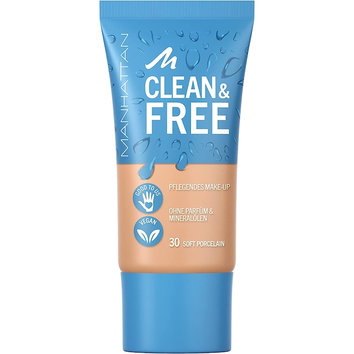 Clean & Free Make Up alapozó, Manhattan, Aloe Vera/E-vitamin, Puha Porcelán, Többszínű, 30 ml