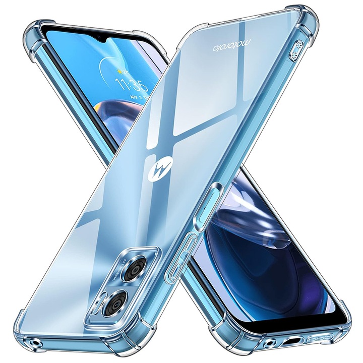 Husa Antisoc compatibila cu Motorola Moto E22 | Moto E22i, Cushioned Bumper, Eleganta, Slim, Margini ridicate, Rezistenta la socuri, Gel transparenta
