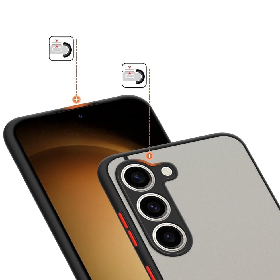 Husa hibrid ALC compatibila cu Samsung Galaxy S23 5G, husa de protectie rezistenta la zgarieturi, rezistenta la socuri, cadru TPU negru cu capac dur usor transparent pe spate