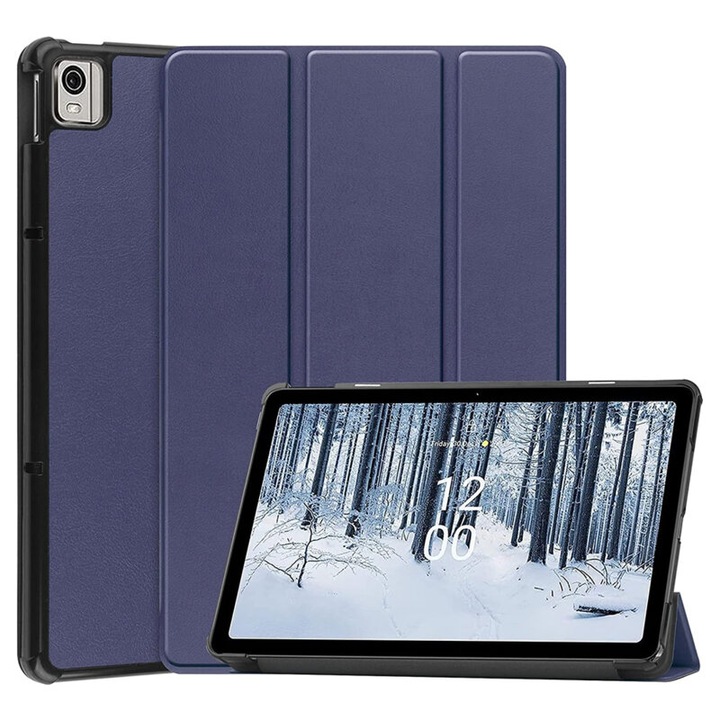 Защитен калъф flip cover за таблет съвместим с Nokia T21, FoldPro, тип стойка, екологична кожа, син