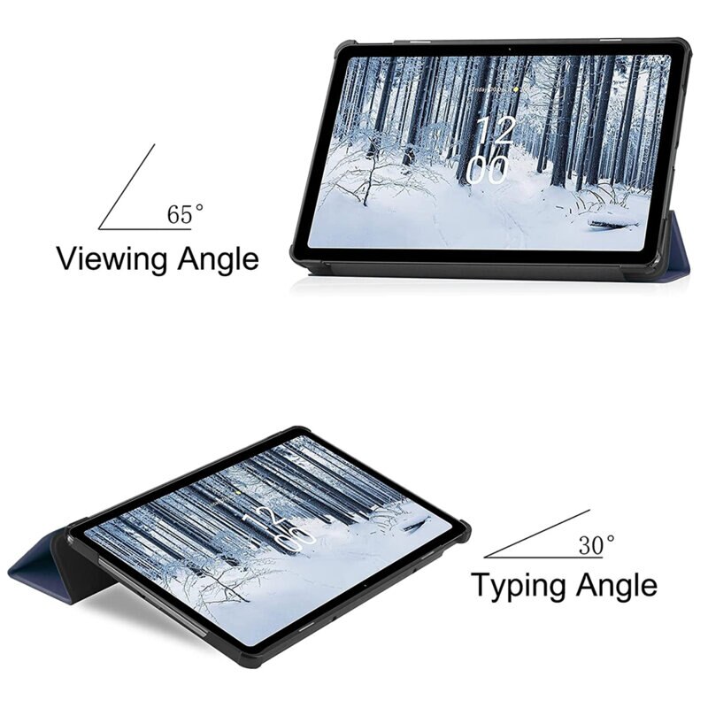Husa de protectie flip cover pentru tableta compatibila cu Nokia T21, FoldPro, tip stand, piele ecologica, Albastru