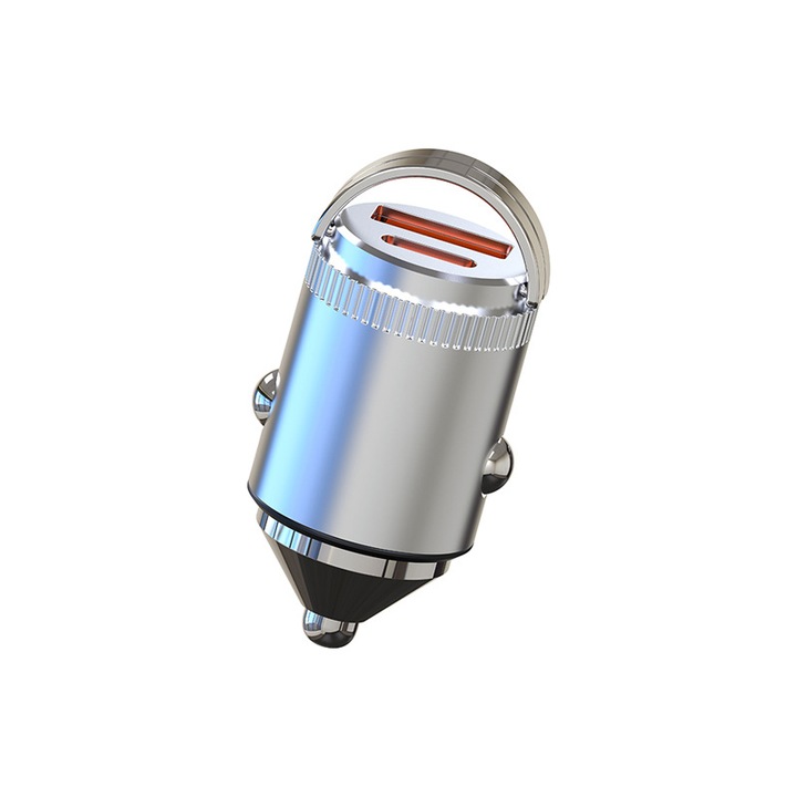 Incarcator de masina cu incarcare super rapida, 100 W, Metal, 21×39 mm, Argintiu