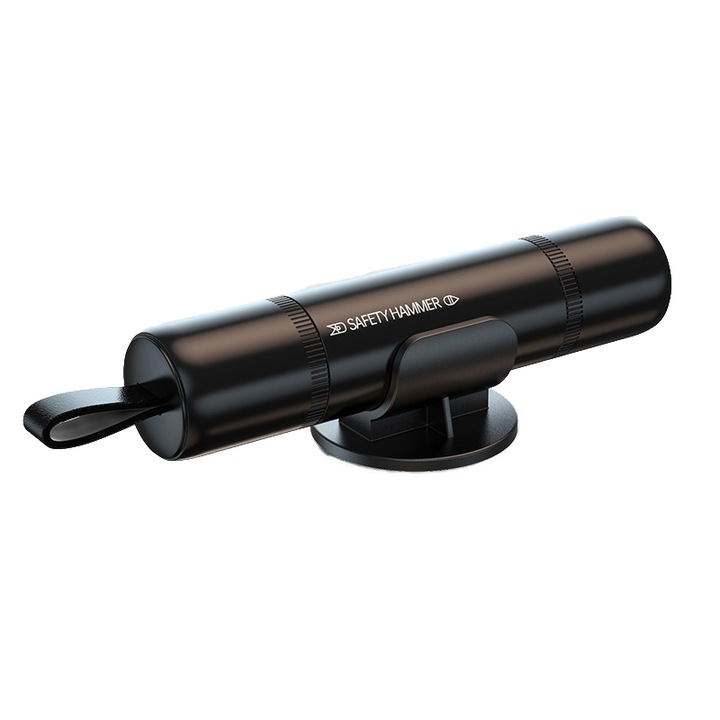 Предпазен чук за чупене на автомобилни стъкла, Алуминий/ABS, 9.5×17.8 см, Черен