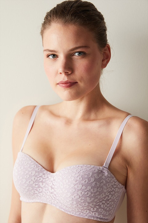 Penti, Sutien cu burete si strat exterior de dantela, Lila pal, 75A